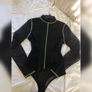 Fashion Nova Black and Neon Yellow Detail Bodysuit